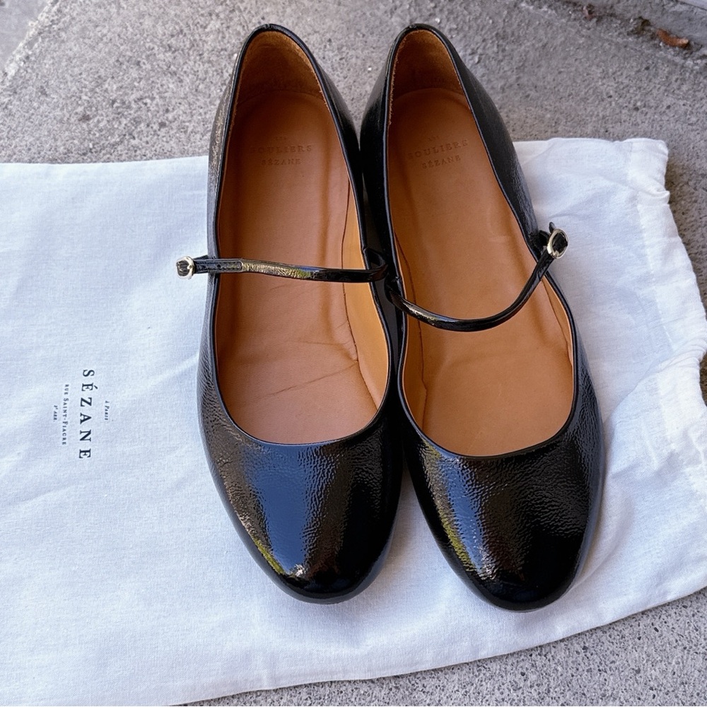 Sezane Black Patent Leather Loafers with Strap